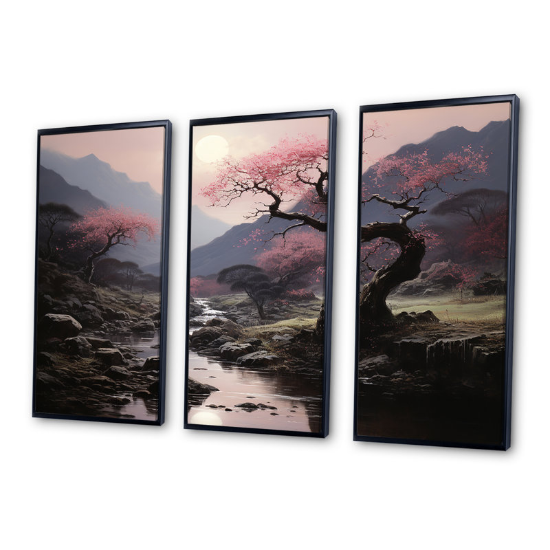 Silhouette de cerisier en fleurs - Art mural cerisier en fleurs, Cadre flottant noir, H 28 po x l 36 po x P 1 po