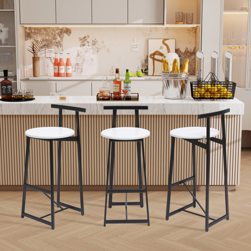 Hauteur comptoir et tabourets de bar avec structure en métal (ensemble de 3), Blanc