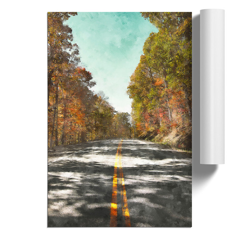 Road Through an Autumn Forest Painting - Frameless Print, 59cm H x 42cm W x 0.1cm D