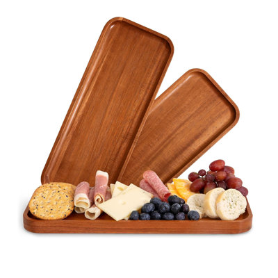 Serving Trays , Rectangular Wooden Large Serving Platters,Set of 3 Plates