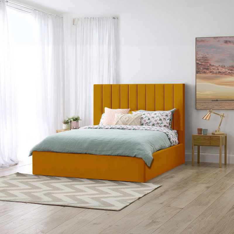 Lydianna Upholstered Velvet Bed, Single (3'), Turmeric