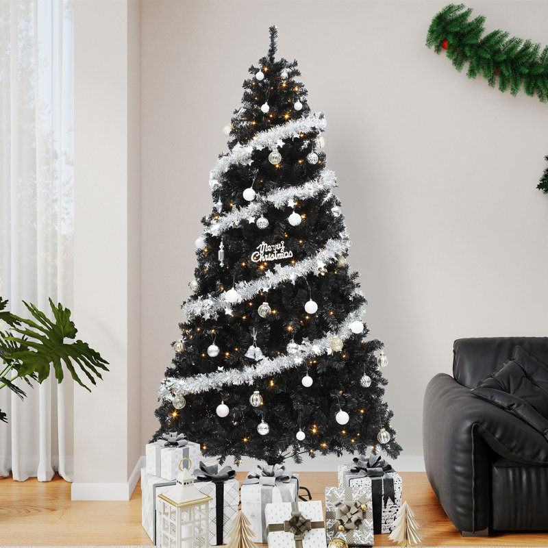 Arbre de Noël artificiel noir 7,5 pi, arbre des Fêtes, arbre de Noël Edgy, arbre noir d'Halloween avec lumière Prestrung