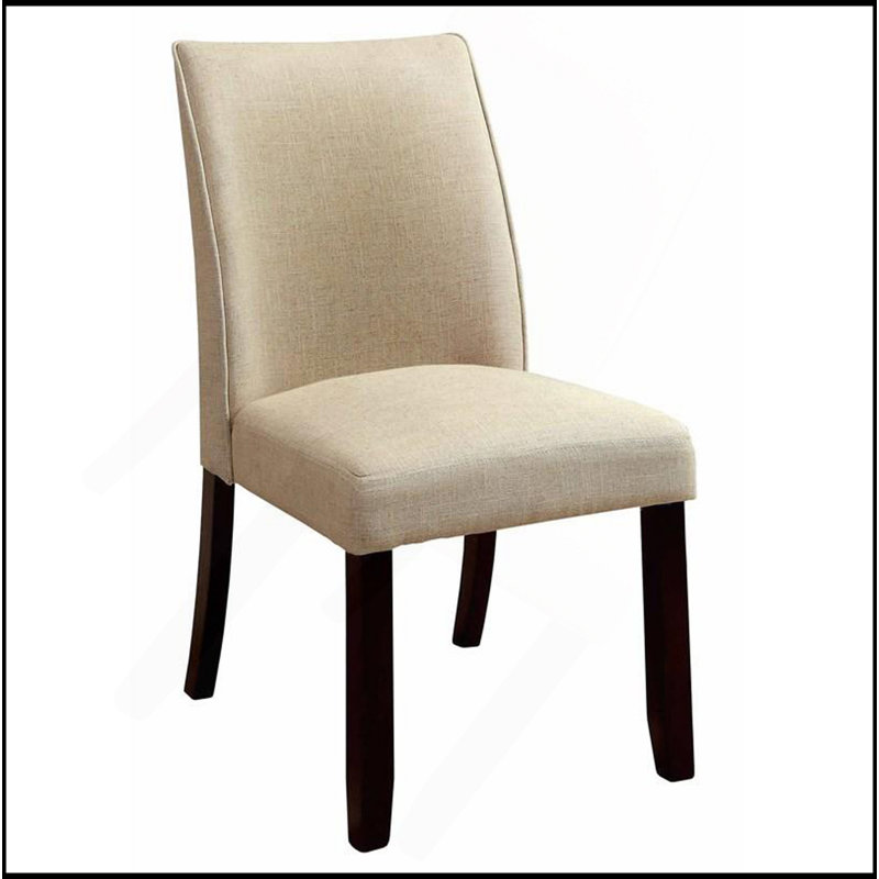 Ensemble de 2 chaises classiques classiques en tissu ivoire avec cadre en bois massif