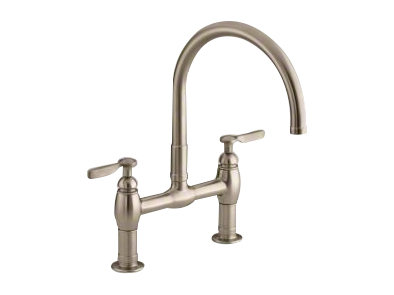Parq Two-Hole Deck-Mount Kitchen Sink Faucet with 9" Gooseneck Spout and Tri Handles, Vibrant Brushed Bronze, Lever Handle