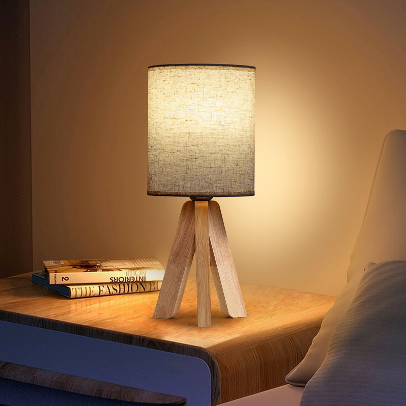 Ensemble de 2 lampes de table en bois modernes avec interrupteur à bascule, lampe de table de chevet à base en bois naturel pour le salon, douille E26 (sans ampoule incluse)