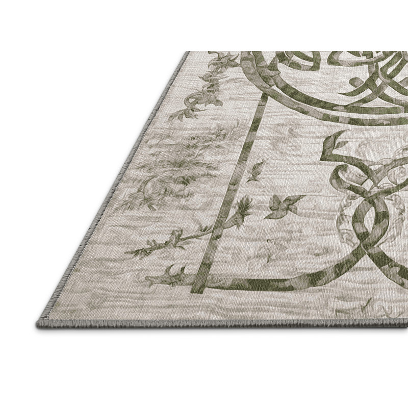Machine Washable Gray Area Rug, Square 3'