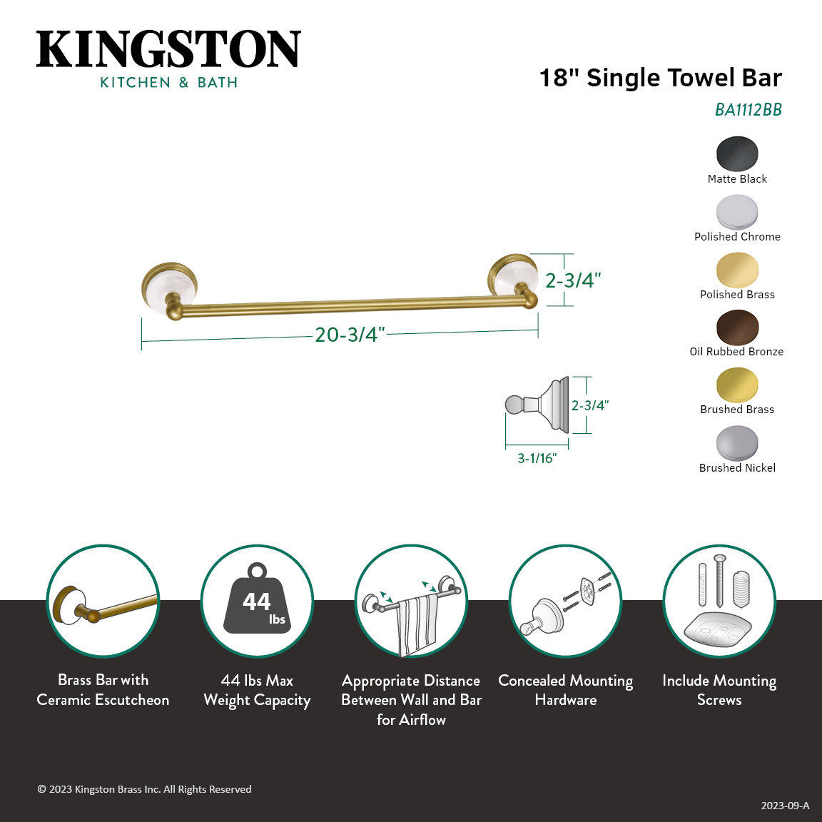 Victorian 18" Towel Bar, Polished Brass