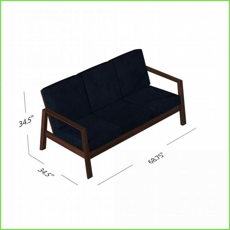 Canapé compact Mid-Century moderne, revêtement en velours bleu marine - Structure en bois robuste pour les petits espaces | Bleu marine | Velours | Bois