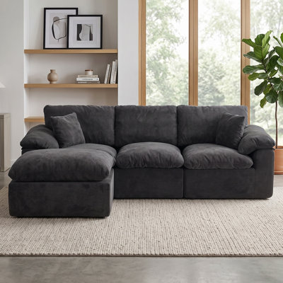 Modular Chenille Sectional Sofa, L-Shape Cloud Couch with 1 Movable Ottoman, Deep-Seat Boneless Sofa with Decorative Pillows for Living Room and Apartment