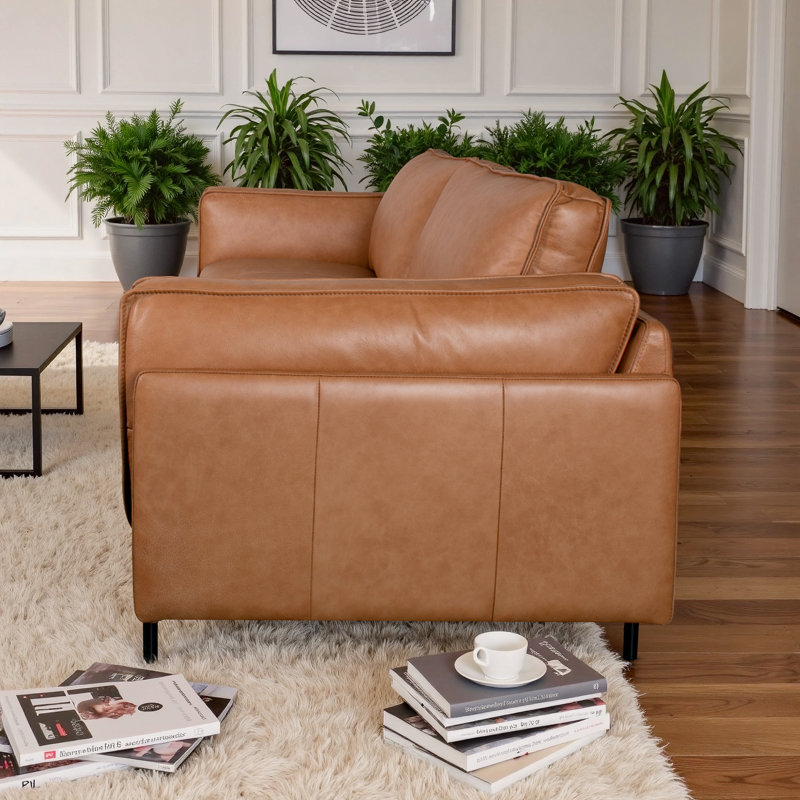Upholstered 88.6 " Top Grain Leather Sofa