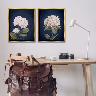 Hydrangea Flower on Blue 2 PC Framed Floater Canvas Set by Patricia Pinto