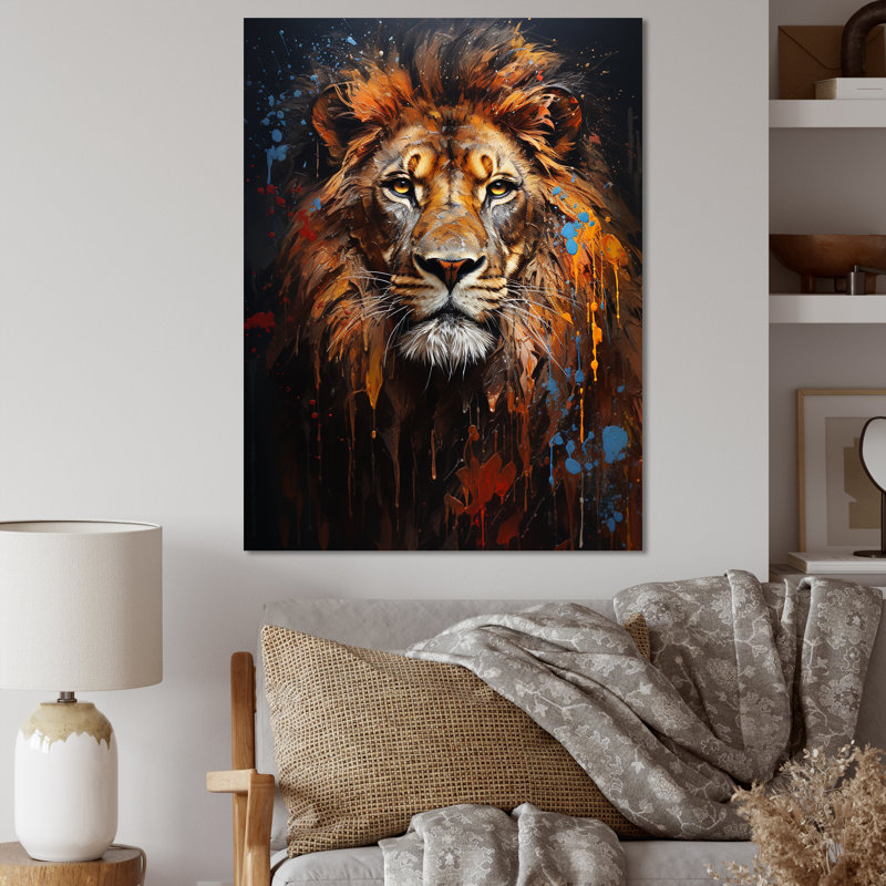 Photographie de lion avec I - reproduction sur toile, H 20 po x l 12 po x P 1 po, Toile tendue