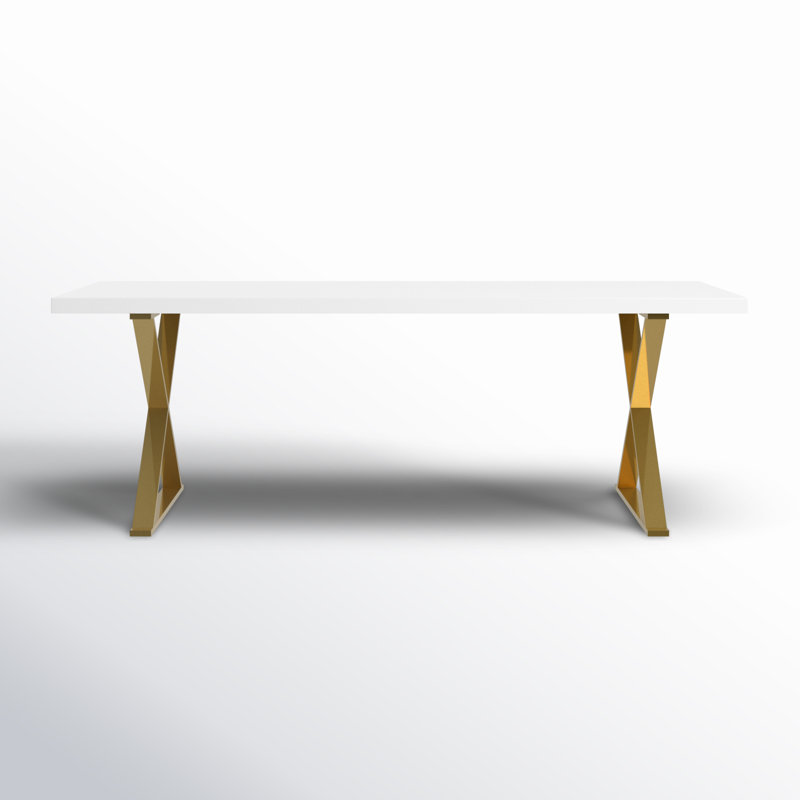 Table de salle à manger Alexa - Table de salle à manger rectangulaire moderne pour 8 personnes, Blanc, Doré