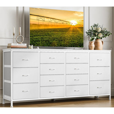 63" W Dresser TV Stand for 65/70/75 Inch TV, 14 Drawer Entertainment Center with Power Outlets
