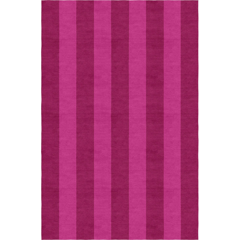 Tapis rayé magenta / rose en laine tissé à la main Lacluta, Rectangle 8 pi x 10 pi