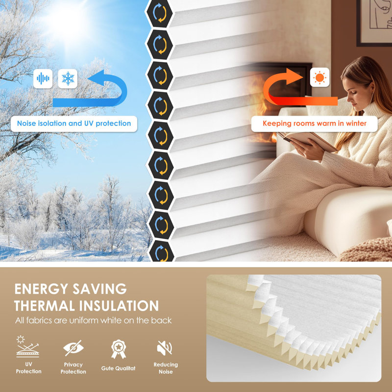  Store sans fil sans outils No Drill, abat-jour alvéolaire filtrant la lumière pour la maison, stores isolants pour fenêtres, l 50 po x H 64 po, beige