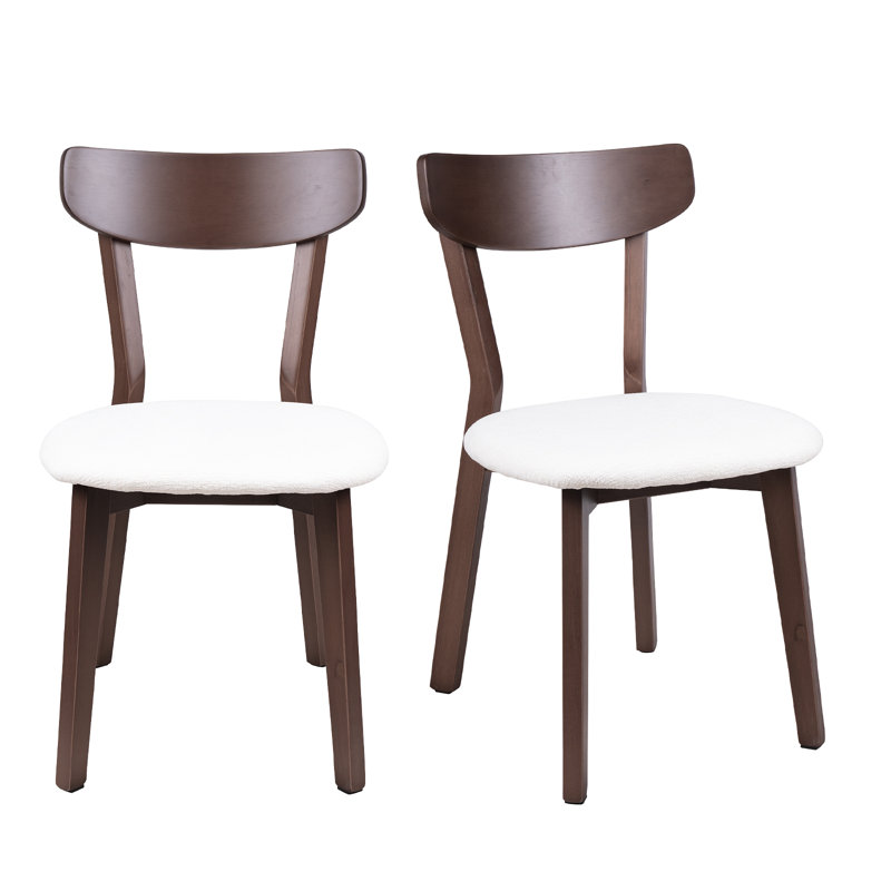 Chaises de salle à manger en bois massif, chaises d'appoint rembourrées modernes avec assise en tissu de lin, Noyer, Beige