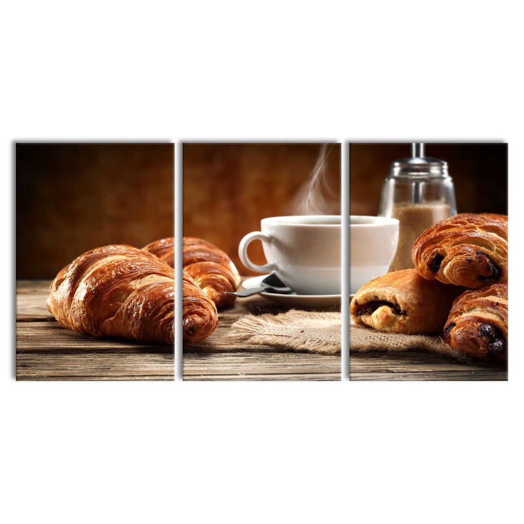 3-tlg. Leinwandbilder-Set Croissant zum Kaffee