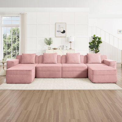 Canapé modulaire modulaire sans os, canapé modulaire Cloud avec assise profonde, canapé modulaire moderne avec coussins décoratifs et repose-pieds mobile, tissu en velours côtelé
