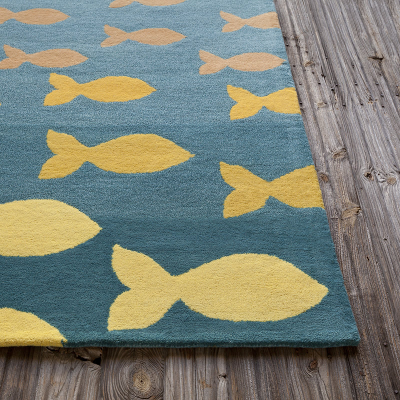 Tapis jaune, orange et bleu en laine touffeté à la main Blair