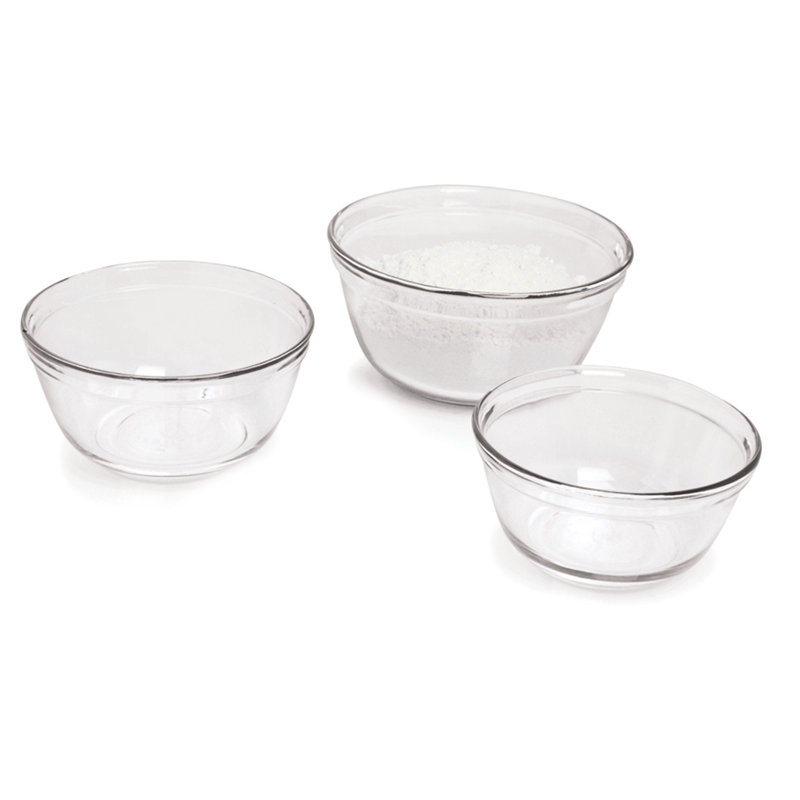 Clear Glass Mixing Bowl Set with Lids, Large, Set of 3