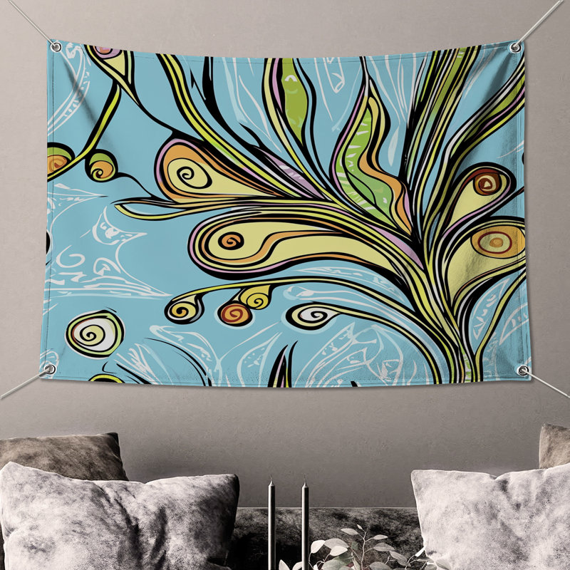 Tapisserie murale florale - Décoration murale abstraite, H 51 po x l 60 po avec 4 œillets