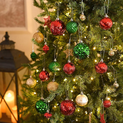 100ct Christmas Tree Decorations Ball Ornament Set, Red Green Gold Shatterproof Hanging Ornaments Bulk For Xmas Holiday Party Decor