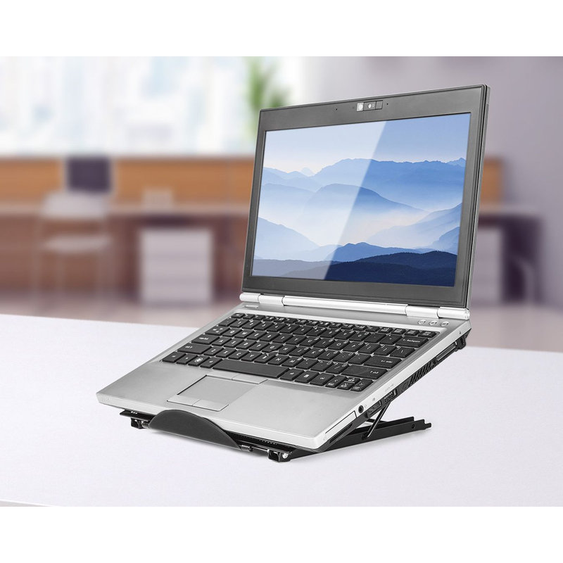 Black Aluminum Mesh Adjustable Desktop Stand for Laptop and Tablet
