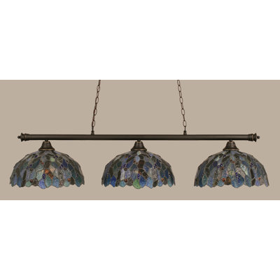 Barre d'éclairage 3 lumières Oxford au fini nickel brossé avec verre d'art mosaïque bleu 16 po
