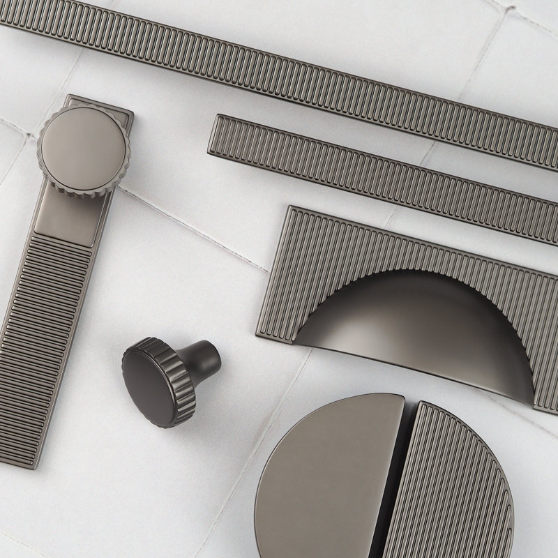 Anthracite Ribbed Handles & Coordinating Knobs , 192mm Handle