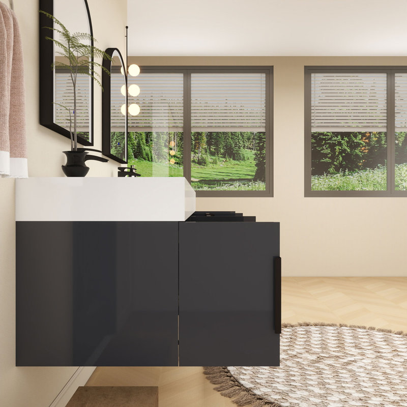 Meuble-lavabo simple mural 72 po Jessica, Gris brillant