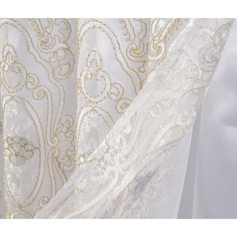 Panneau de rideau semi-transparent brodé Paramaz, Blanc