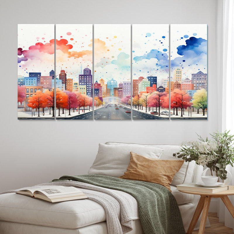 Popart Cityscape Urban Fog I - ensemble de reproductions d'art mural en métal Cityscapes