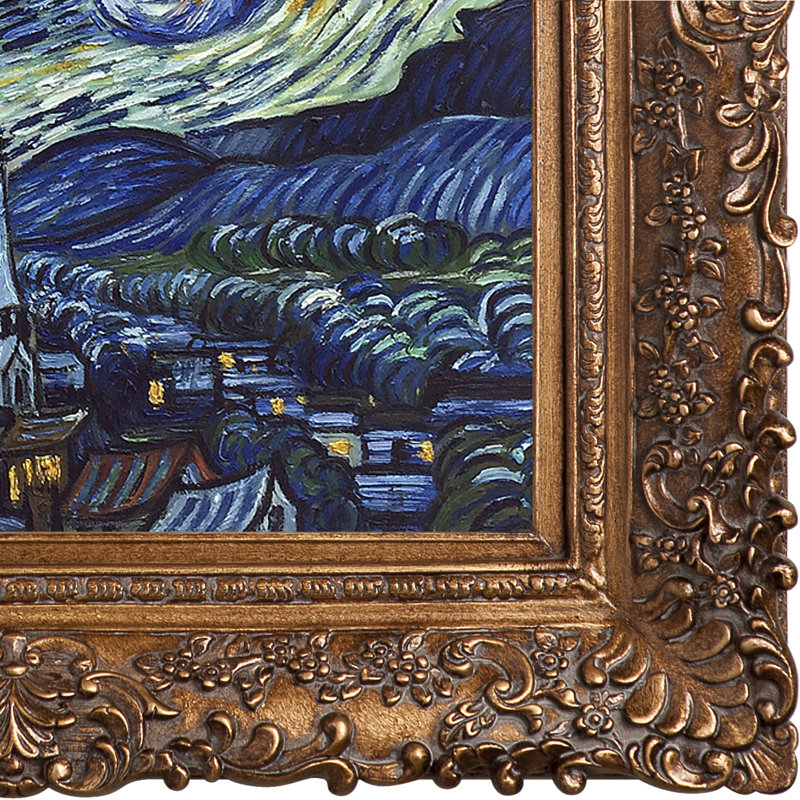 «Nuit étoilée» par Vincent Van Gogh - peinture sur toile encadrée, H 29,5 po x l 33,5 po x P 2 po, Cadre doré de Burgeon