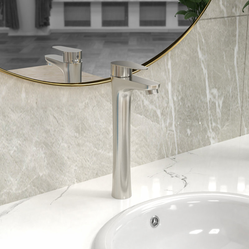 Robinet de lavabo de salle de bain monocorps et monocommande, Argent brossé