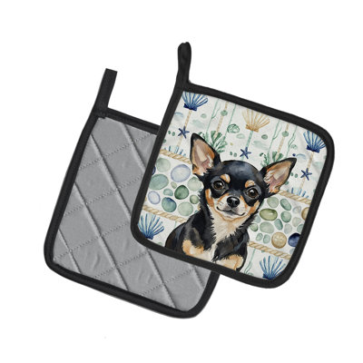 Black and Tan Chihuahua Coastal Sea Glass Pair of Pot Holders