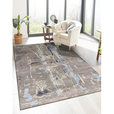 Tapis gris en laine noué à la main Clara