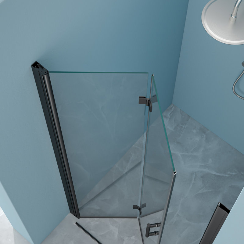 Matte Black Frameless Pivoting Shower Door with Tempered Glass