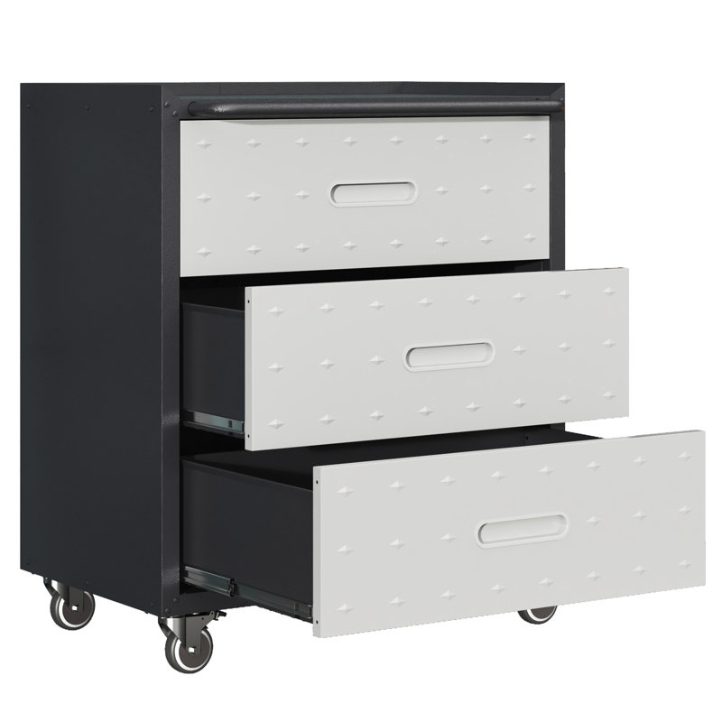 Armoire de rangement en métal à 3 tiroirs avec roulettes - Organisateur robuste pour garage, bureau, maison. Noir et gris L 29,7 po x P 17,03 po. H 34,01 po. Fabrication. 360 roues mobiles. Compartiments spacieux.