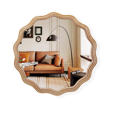 Wall Mirror, Wood Framed Round Mirror For Bathroom,Living Room