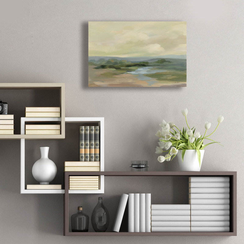  Art mural en verre «Mute Green Landscape» par Silvia Vassileva, 24 po x 16 po, H 16 po x l 24 po