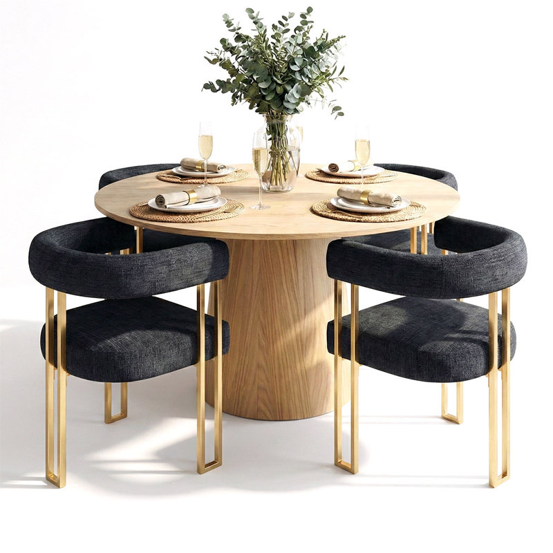 Ensemble de salle à manger 5 pièces l 52 po avec chaises en chenille, Noir