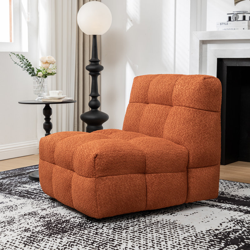 Avdul 28.5 Wide Armless Tufted Swivel Chair, Orange
