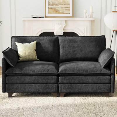 Causeuse moderne en chenille avec mousse durable à haute densité et deux coussins décoratifs