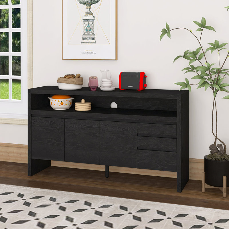60" 3-Door Sideboard With 3 Drawers, Black