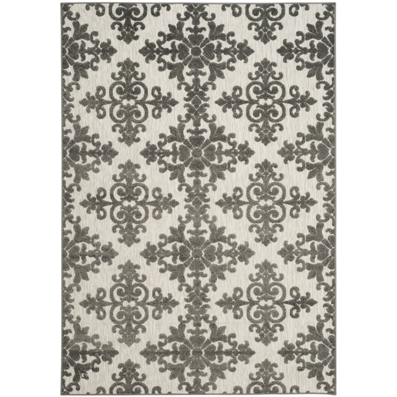 Liv Hooked Indoor/ Outdoor Cream/Grey Rug, Rectangle 201 x 290 cm