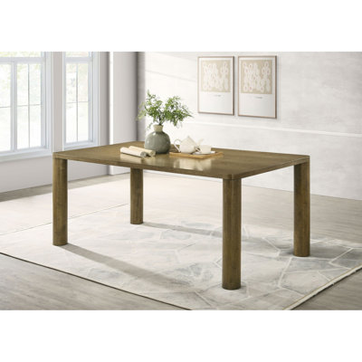 Rectangular Dining Table With Brown Oak Finish, Mid - Century Modern, 39.99 Inches Wide, 71.75 Long, Seats 6 In Kitchen 30.5 High,
