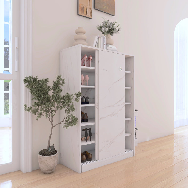 Marble White Shoe Cabinet With Sliding Door