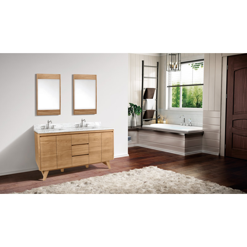 Landers Wood Flat Wall Mirror, Natural Teak
