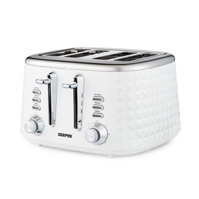 GEEPAS Argyle 4 Slice Toaster | 7 Browning Levels with Cancel Defrost Reheat | For Thin Small Bread Slice | 2 Independent Controls 2 Removable Crumb Trays High Lift | 2 Yr Warranty 1750W